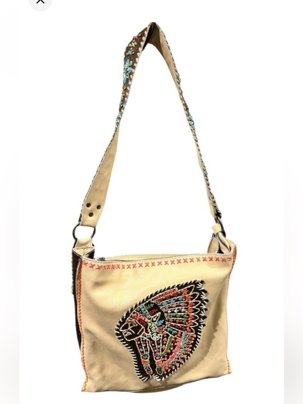 Montana West Delila Cream Embroidered Tote Multi Colored Native American Chief